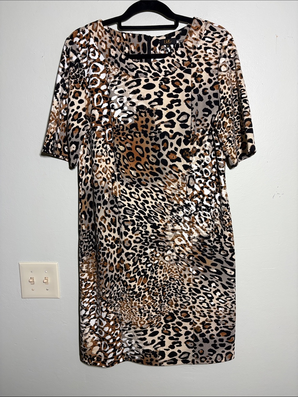 ILE Leopard Print Midi Dress in Brown/Black
